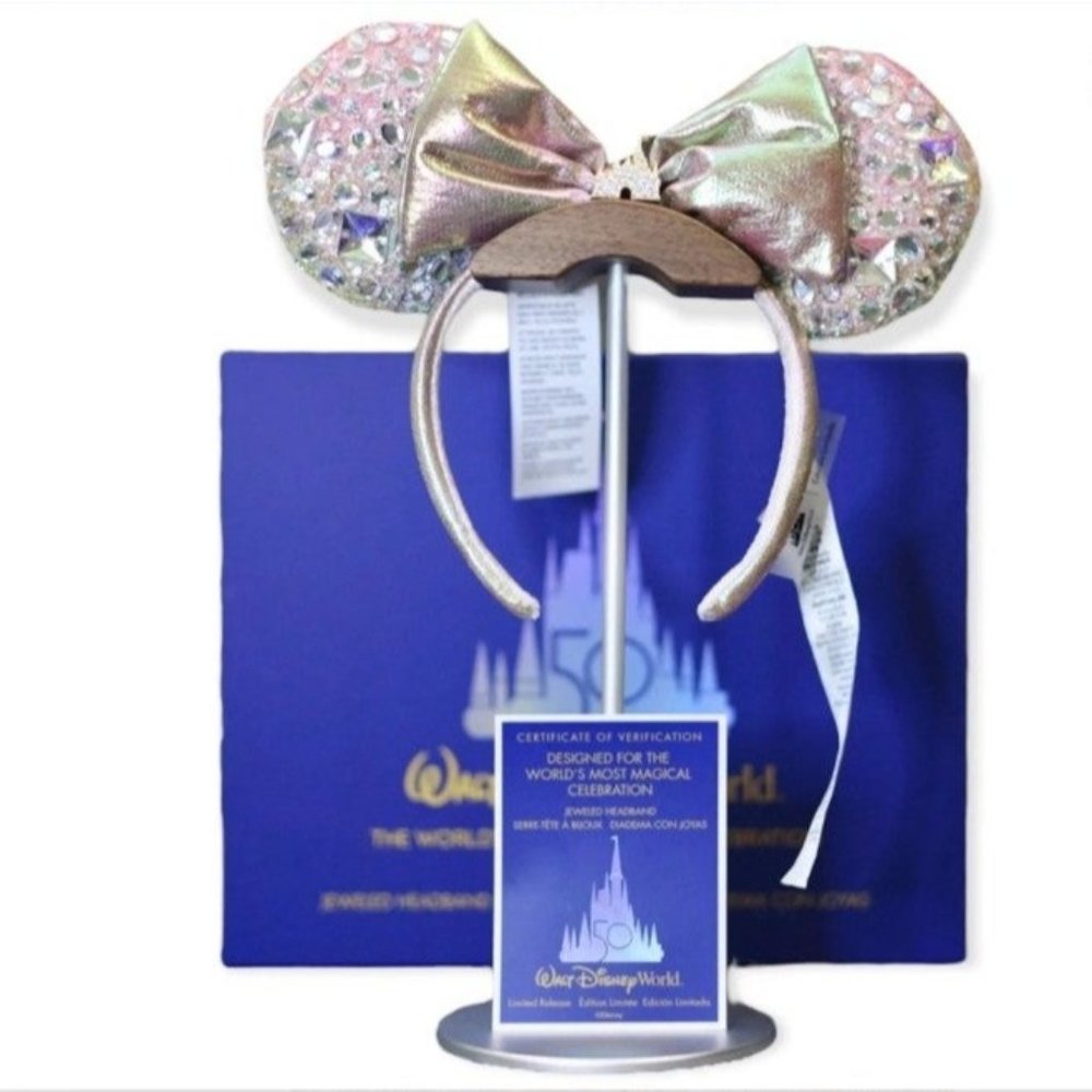 Disney 50th Anniversary Earidescent Sparkle Jeweled Mickey ear Headband
